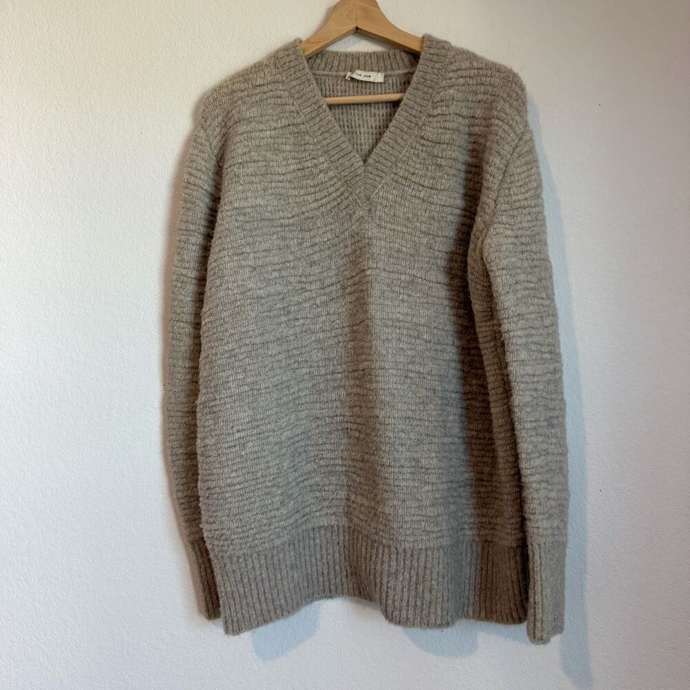 The Row Ribbed Knit V-Neck Cashmere Wool Oversized Sweater Women's Size Small